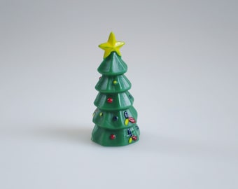 Teeny Tiny Vintage Dollhouse Christmas Tree, Hard Plastic Mini Tree