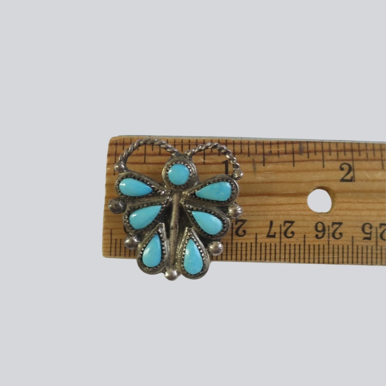 Retro 70s BoHo Turquoise Butterfly Pin, Turquoise Stones and Silver Butterfly Brooch image 8