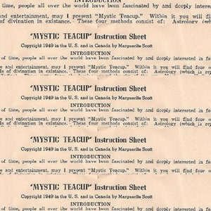 Vintage 1949 Mystic Teacup, Fortune Teller Instructions Sheet, Digital Download, Printable Instant Image, Clip Art image 1
