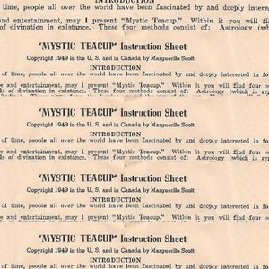 Vintage 1949 Mystic Teacup, Fortune Teller Instructions Sheet, Digital Download, Printable Instant Image, Clip Art