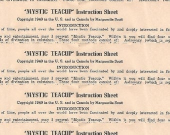 Vintage 1949 Mystic Teacup, Fortune Teller Instructions Sheet, Digital Download, Printable Instant Image, Clip Art