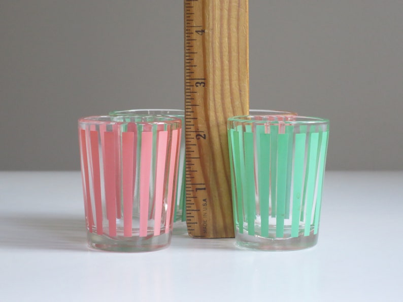 Mid-Century Striped Barware Glasses, Vintage Shot Glasses with Pastel Stripes, image 9