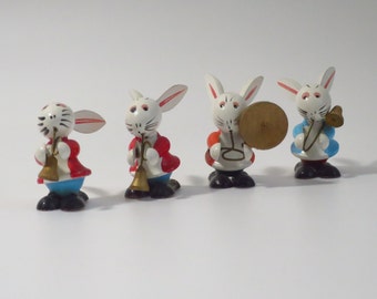 True Vintage Miniature Wood Bunnies, Kitsch Musician Gift, MCM Spring Cottage Decor