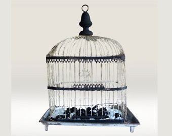 Art Deco Wire Birdcage, Halloween Prop, Upcycled Metal Bird Cage