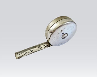 1940s Retractable Metal Tape Measure, All Metal Measuring Tape, Vintage Tools