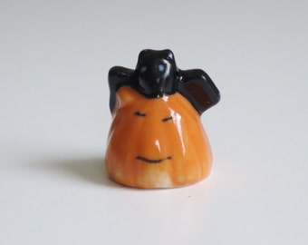 1" Miniature Pumpkin , Mini Porcelain Halloween Jack-O-Lantern Figurine, SwirlingOrange11