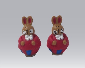 Retro Tiny 1" Roly-Poly Bunnies, 2 Mini Bunny Rabbits for Decoration, Crafting or Gifting