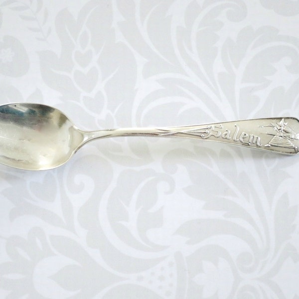 Antique Flying Witch Sterling Silver Spoon, Antique D Low Sterling Witch,  Vintage Witch on Broom Demitasse Spoon,  Halloween