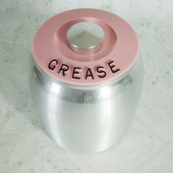 Vintage Pink Kromex Grease Tin Canister, 1950s Pink Kromex Canister
