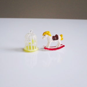 Dollhouse Birdcage with Bird, 1:12, Vintage Rocking Horse, 3/4 Gumball Charm image 2