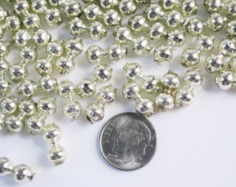 Real Vintage Silver Mercury Glass Beads, Lot of 50+ Quarter Inch Double Glass Beads, Glass Barbell Beads