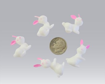 Vintage 1" White Bunny Rabbits, 1/12 Dollhouse Bunnies Set of 5