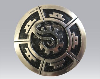 Vintage Taxco Mexico 925 Aztec Pendant / Brooch, Heavy Sterling Silver Pendant