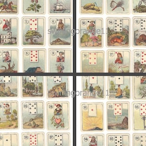 Fortune Telling Cards, LeNormand Card Deck Digital Download, Printable Carreras Wide Cigarette Cards