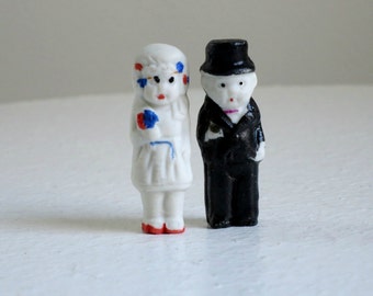 Bride and Groom Cake Topper, Antique Doll Bisque Wedding Dolls made in Japan