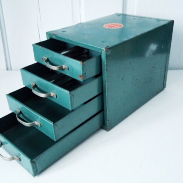 Vintage Industrial Decor Teal Wards Storage Chest