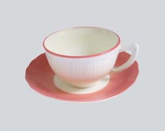 MacBeth Evans Pink Milk Glass Tea Cup and Saucer, 1930s Corning Glas Co. Teacup Set