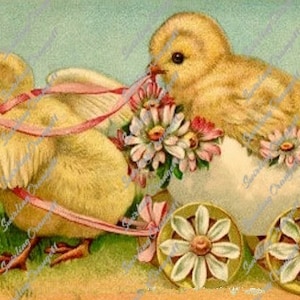 Vintage Easter Post Card Instant Download, Spring Chicks Collage Sheet, Digital Download