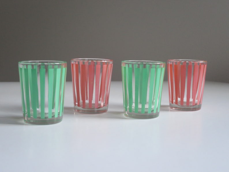 Mid-Century Striped Barware Glasses, Vintage Shot Glasses with Pastel Stripes, image 4