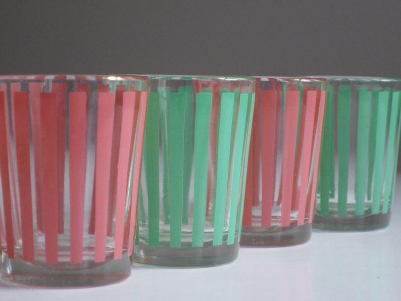 Mid-Century Striped Barware Glasses, Vintage Shot Glasses with Pastel Stripes, image 2