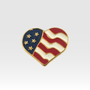 Retro American Flag Enamel Pin, Red White and Blue Heart  Brooch, Shadow Box or Craft Pieces