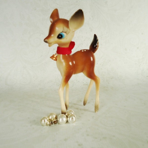 Vintage Plastic Fawn Reindeer, Mid Century Deer Figurine c 1950s