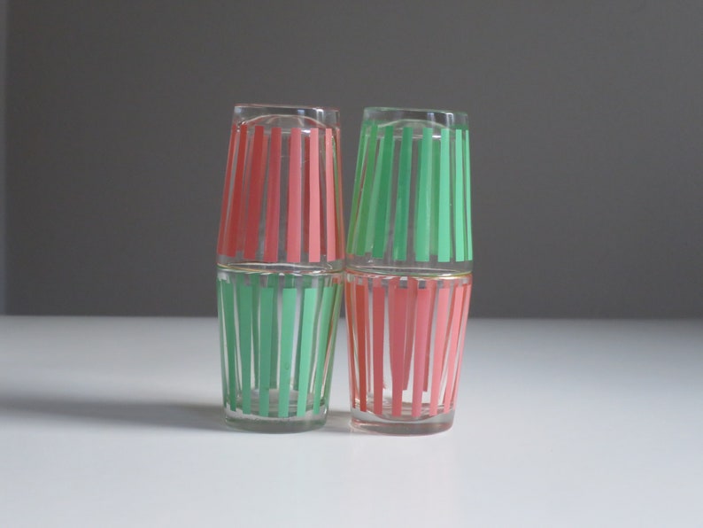 Mid-Century Striped Barware Glasses, Vintage Shot Glasses with Pastel Stripes, image 3