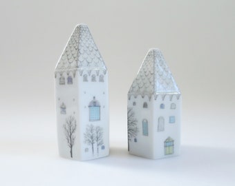 Winter House Salt & Pepper, 60s Rosenthal Studio-line Chateau Christmas Holiday Tablescape Decoration