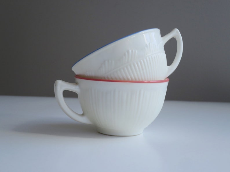 Pair MacBeth Evans Milk Glass Tea Cups, Orphan Teacups, Kitchen Decor image 3