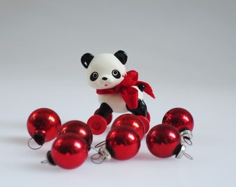 Vintage Mini Glass Ornaments and Mini Pull Toy, 1:6 Dollhouse Toy and Ornaments, Mini Showa Panda