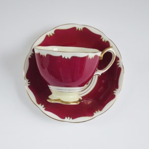 Vintage Tea Cup and Saucer by Royal Albert England, Burgundy Cream and White Teacup Set image 4