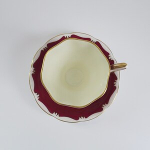 Vintage Tea Cup and Saucer by Royal Albert England, Burgundy Cream and White Teacup Set image 3