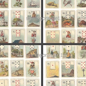Fortune Telling Cards, LeNormand Card Deck Digital Download, Printable Carreras Wide Cigarette Cards