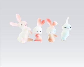 Miniature 1" White Bunny Rabbits, 1:12 scale Hard Plastic Bunny Rabbit Figures, Tea Cup Garden Figurines