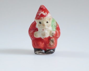 Tiny Vintage Santa c 1950s made in Japan, Bisque Micro 1 inch Miniature Belsnickel Claus