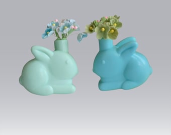 Retro Spring Bunny Vase for Gifting or Display,  Upcycled Kitsch Mini Rabbits