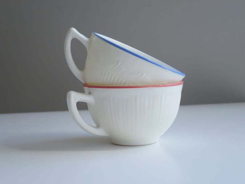 Pair MacBeth Evans Milk Glass Tea Cups, Orphan Teacups, Kitchen Decor image 2