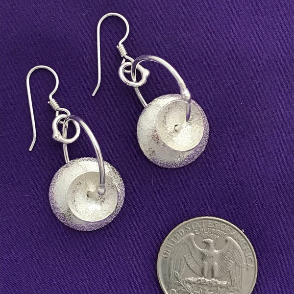 Tea Cup Earrings Handmade Domed Silver Earrings Round image 3