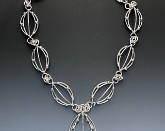 Modern Brutalist Necklace - Elegant Statement Necklace in Silver - Sculptural Statement Piece - Hand Crafted by Svetlana Designs