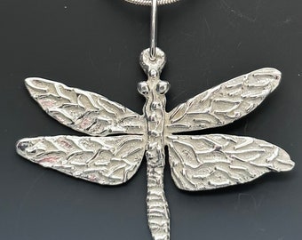 Silver Textured Dragonfly Pendant - Silver Insect Jewelry - Large Silver Dragonfly - Artist made Dragonfly - By Svetlana Designs