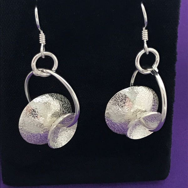 Tea Cup Earrings Handmade Domed Silver Earrings Round image 2