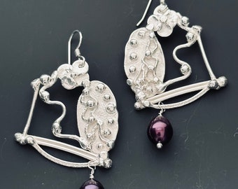 Brutalist Botanical Earrings in Sterling Silver