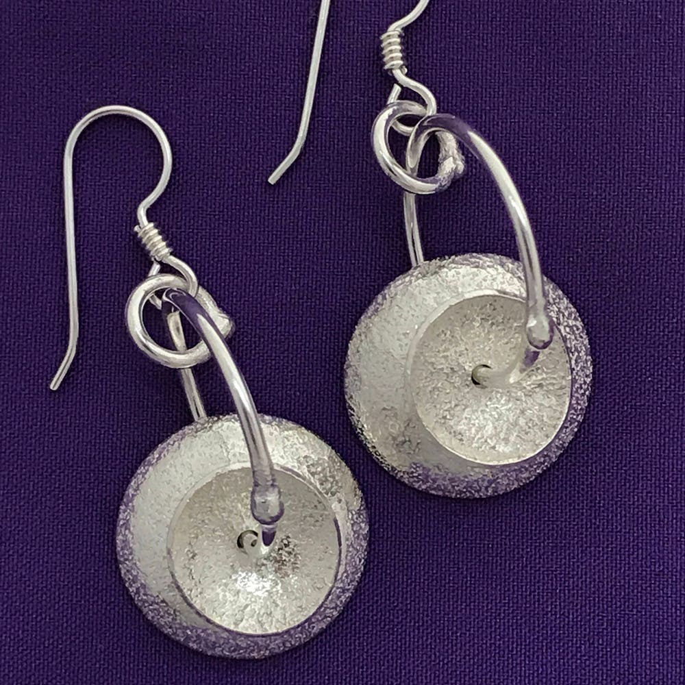 Tea Cup Earrings Handmade Domed Silver Earrings Round image 0