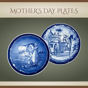 Royal Copenhagen Mother's Day Plates – 1988, 1990 Blue & White Porcelain Wall Art – Vintage American Series Collectors Set