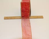 Red and Gold Wire Edge Organza Ribbon 2.5 inches wide by 19 yards long