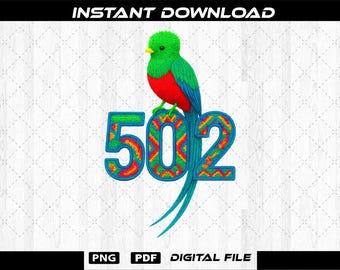 Guatemala  Code 502 Quetzal PNG Arte Digital  Estilo Bordado ( Instant Download 300dpi)