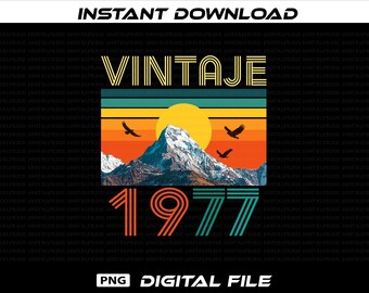 Vintage 1977 Sunset Mountain Design: Sublimation Clipart (PNG, SVG Digital Download