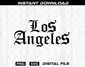 Logotipo gótico de Los Ángeles en formato SVG / Diseño de Los Ángeles en inglés antiguo / Descarga digital SVG PNG para Cricut