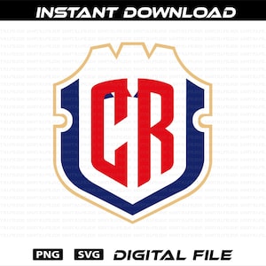 May include: A digital file featuring a shield design with the letters "CR" in red, set against a blue and gold background. The words "INSTANT DOWNLOAD" are at the top, and "PNG SVG DIGITAL FILE" are at the bottom.