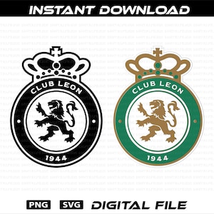 May include: Two Club Leon logos are displayed. One is black and white, the other is green, gold, and white. Both feature a lion rampant inside a circle with the text "CLUB LEON" and the year "1944". The words "INSTANT DOWNLOAD" and "DIGITAL FILE" are also visible.
